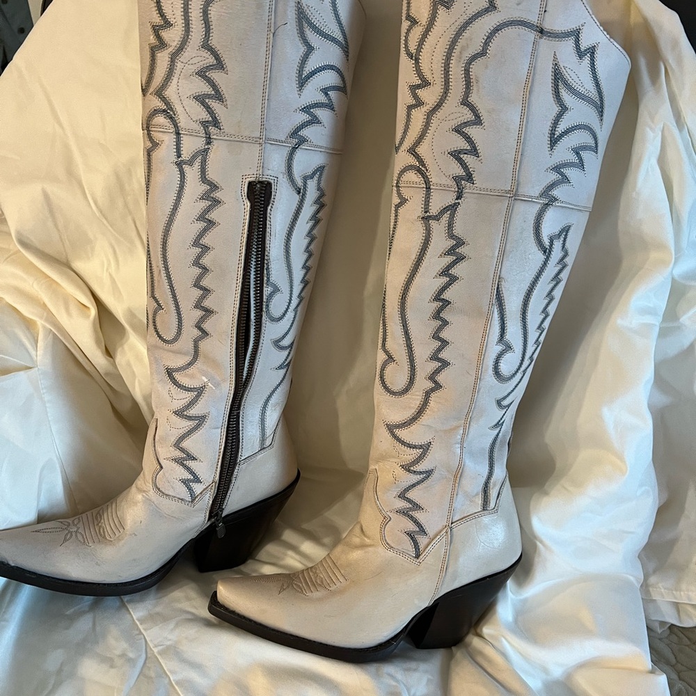 Dan Post White and Gray Western Ankle Boots